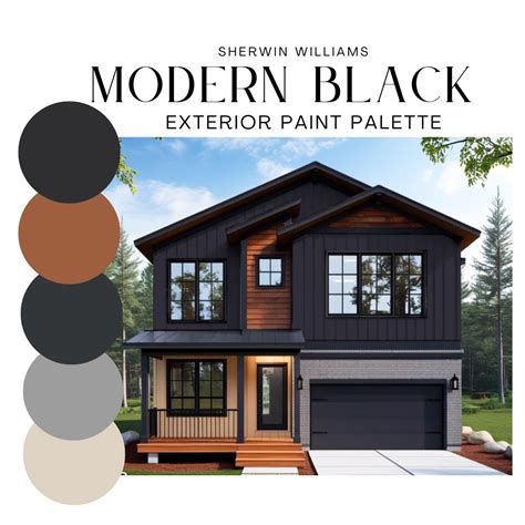 BLACK Modern EXTERIOR House Paint Color Palette for Sidings, Doors, Trim, Shutter, Garage ...