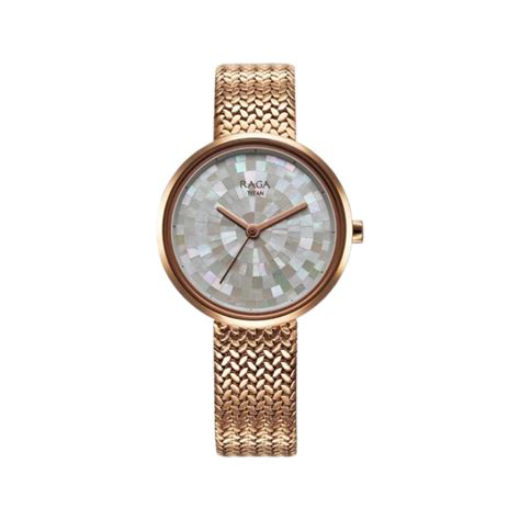 Titan Raga Memoirs Rose Gold Case With Mother Of Pearl Round Dial Wome ...