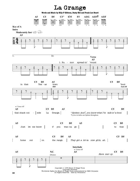 La Grange by ZZ Top - Guitar Lead Sheet - Guitar Instructor