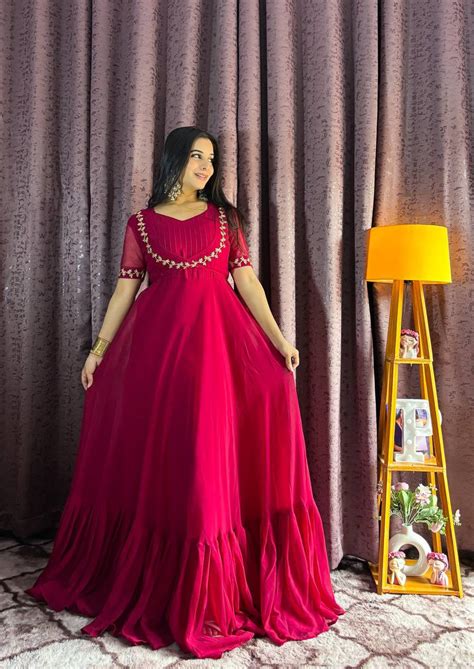 Pink Georgette Ruffle Gown with Removable Net Koti – Festive