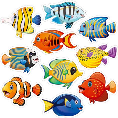 Amazon.com: 54Pcs Fish Cutouts Summer Tropical Fish Sea Animal Cut-Outs ...