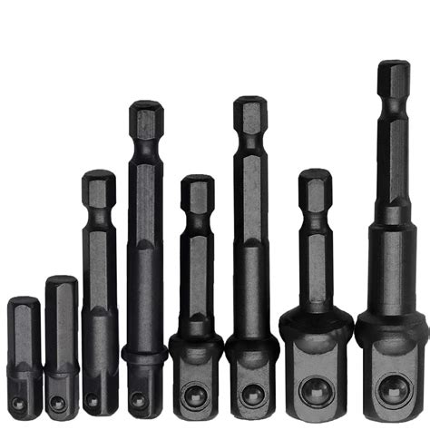 Impact Socket Adapter Set - 1/4 Inch Hex Shank Extension Square Driver ...