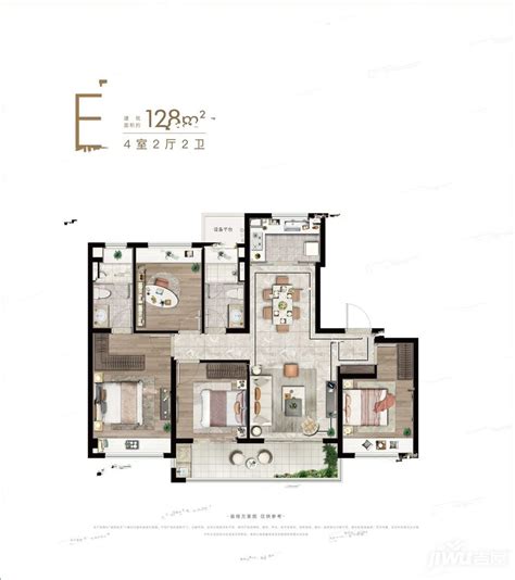 苏州湖西映月E户型128平户型图_首付金额_4室2厅2卫_128.0平米 - 吉屋网
