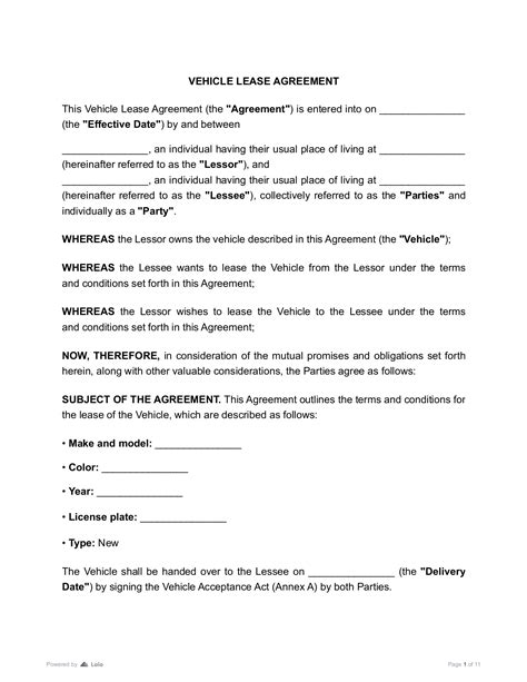 Vehicle Lease Agreement at Laurice Carter blog