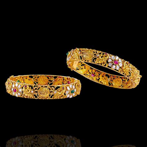 Traditional Lakshmi Kasu Bangle Design with CZ Polki – Sneha Rateria Store