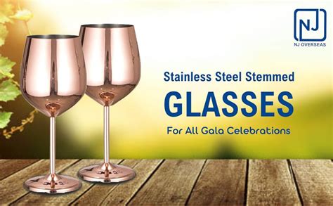 Buy NJ Stainless Steel Stemmed Wine Glasses, Shatter Proof Copper ...