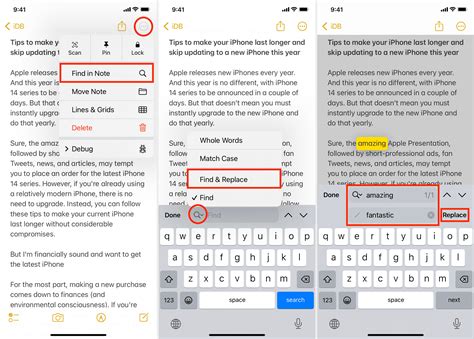 How to use Find & Replace text in iPhone Notes app
