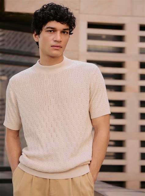 Buy Shell Off-White Cotton Crew | Casual Off-White Structure Pullover ...