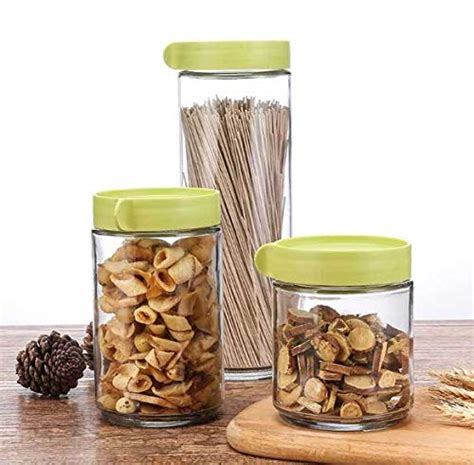 Buy HOMIES INTERNATIONAL, set of 3 Glass Jar Container Canister with ...