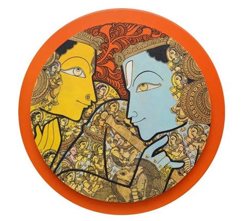 "Radha Krishna": Orange Red Acrylic Painting by Ramesh Gorjala ...