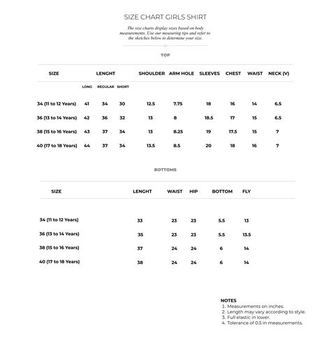 Girls Size Chart 的图像结果