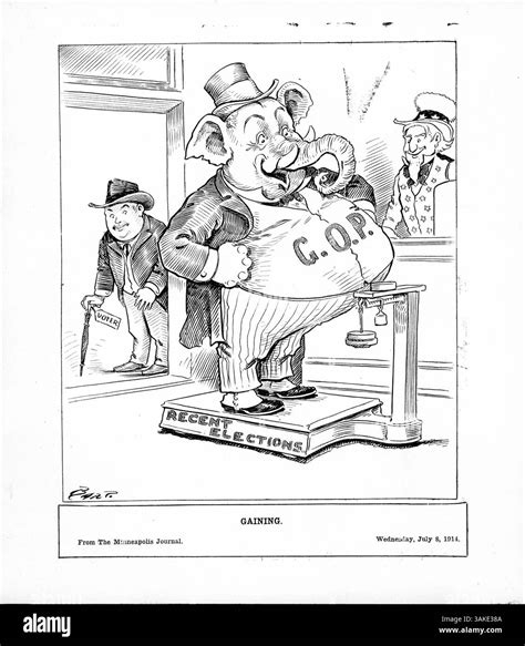 The political cartoon depicts the G.O.P. elephant standing on a scale labeled 'Recent Elections ...
