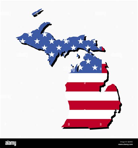 Map of the State of Michigan and American flag illustration Stock Photo ...