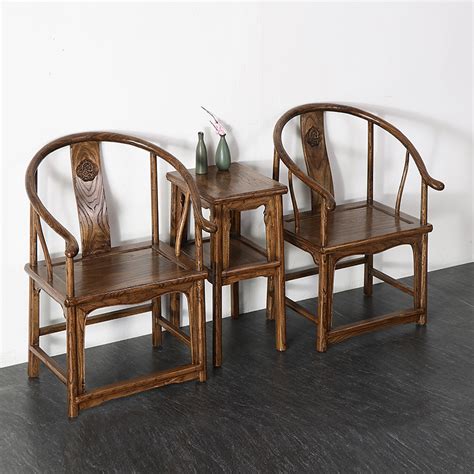 中式仿古家具/高端老榆木圈椅/明清古典做旧扶手实木围椅-美间设计