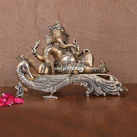 Brass Ganesha Resting On Peacock Couch (7.7 Inch) – Velan Store