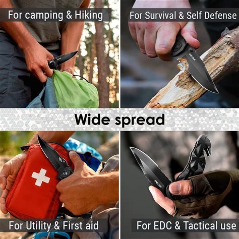 Black Pocket Knife - Serrated Sharp 3,5" Blade Folding Knives - Spring ...