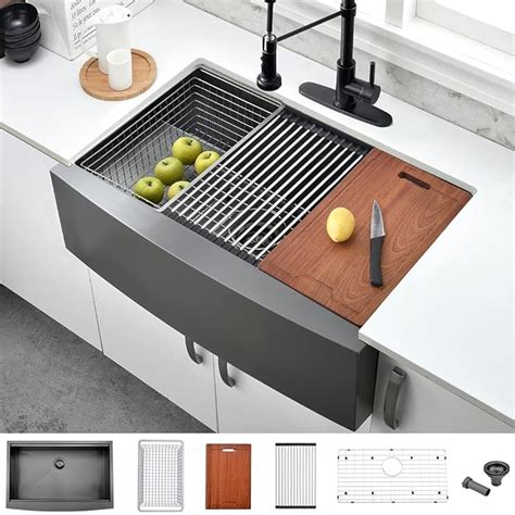 Buy 30 Black Farmhouse Kitchen Sink- Bokaiya 30"x20" Gunmetal Matte ...