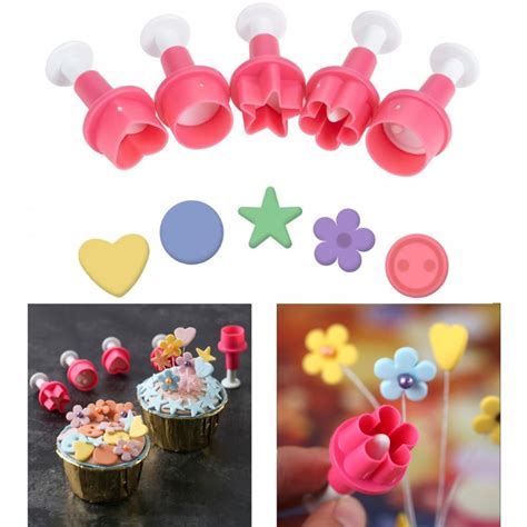 Plunger Cutter With 5 Different Shapes - Smiley, Round, Star, Heart, Flower
