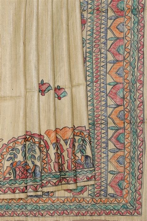 Madhubani Hand-Painted Saree – Kalanjali