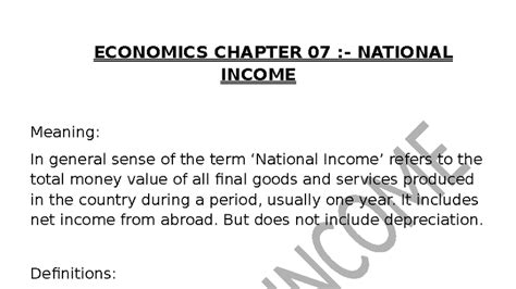 ECON 101: National Income Overview and Key Concepts - Studocu