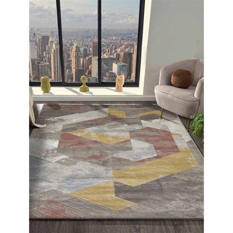 Buy OBSESSIONS Polypropylene Geometric Carpet, Peach and Brown Online