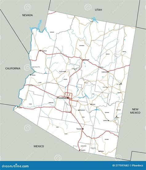 Detailed Arizona Road Map with Labeling. Stock Vector - Illustration of ...