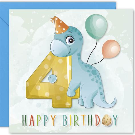 Buy Cult Kitty - Dinosaur 4th Birthday Card - Happy Fourth Birthday ...