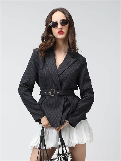SHOWOFFFF Edition Women's Striped Charcoal Long Sleeves Blazer