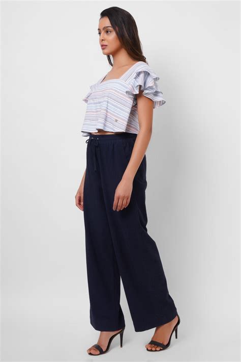 Square Neck Blue Yarn Dyed Crop Top| Western Era