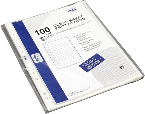 Solo SP 101 11-Hole Sheet Protector A4 -Transparent Clear, Pack of 100 ...