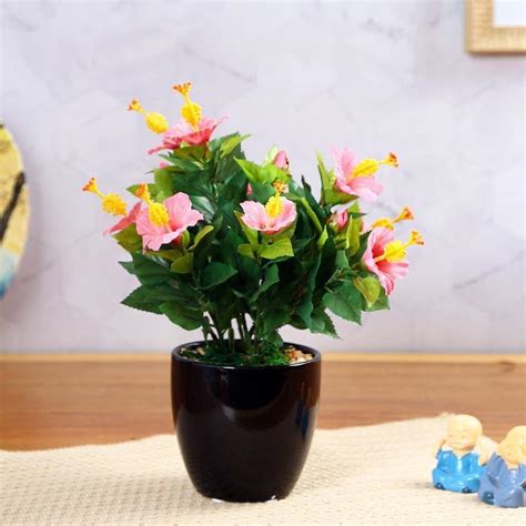 Buy Faux Mini Hibiscus Bonsai In Ceramic Pot (31 cms) - Pink Online in ...