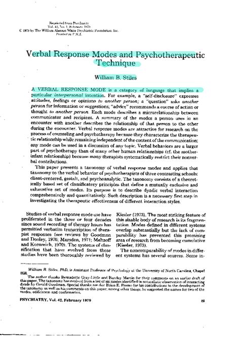 Verbal Response Modes in Psychotherapy: A Taxonomy by William B. Stiles ...