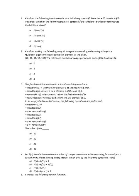 Data Structures - Practice Questions for Comprehensive AI&ML Coursework ...
