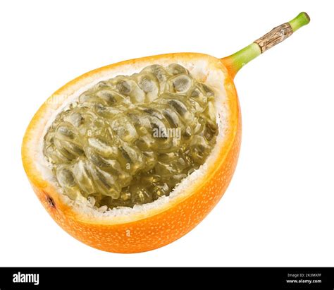 Granadilla or yellow passion fruit isolated on white background ...