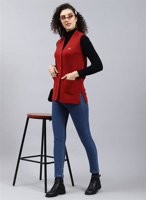 Buy Women Maroon Solid Pure wool Cardigan Online in India - Monte Carlo