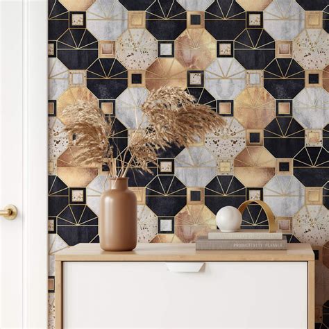 Patterned Wallpaper Fredriksson - Gold & Black | wall-art.com