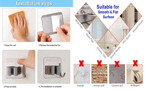 JIALTO 2 PCS Broom Holder Wall Mounted and Mop Holder for Wall Steel ...