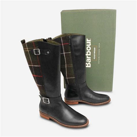 Barbour Double Buckle Black Tartan Womens Riding Boots
