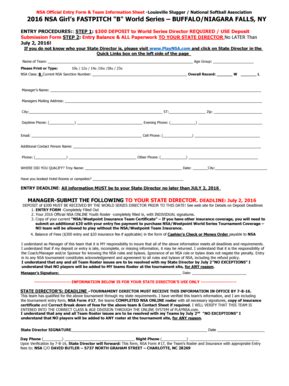 Fillable Online NSA Official Entry Form amp Team Information Sheet Fax ...