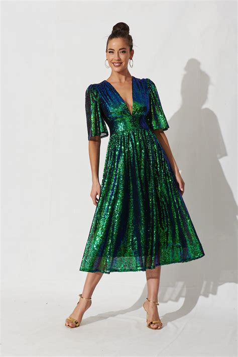 Livorno Midi Dress In Green Sequin - St Frock