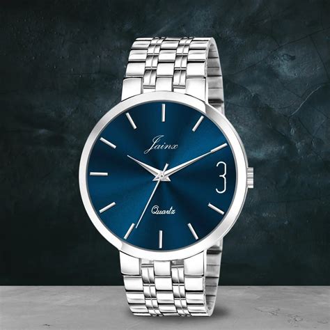 Men's Blue Dial Analog Watch with Stainless Steel Chain - Jainx JM7139 ...