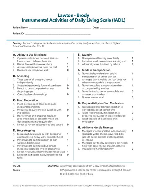 Fillable Online Lawton - Brody Instrumental Activities of Daily Living ...