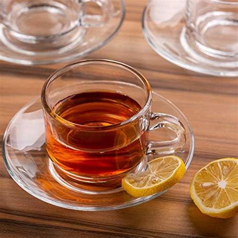 RISELLO Roma Glass Tea Cup & Saucer Set, Clear Cups, 180 ml Capacity ...