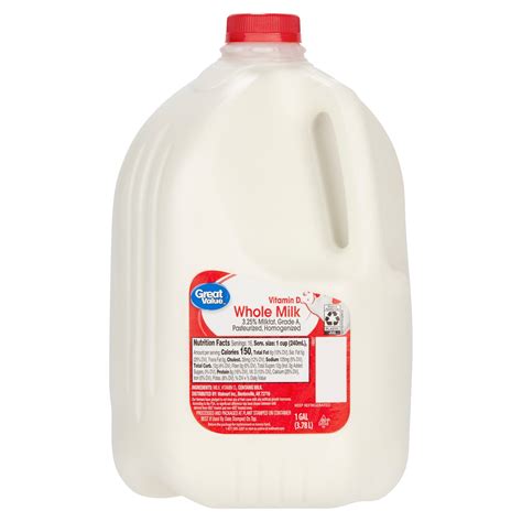 Great Value Whole Vitamin D Milk, Gallon, Plastic, Jug, 128 fl oz ...