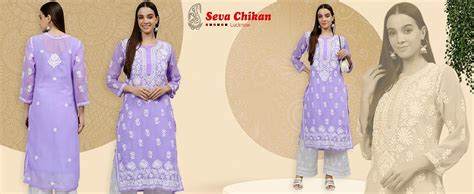 Buy Seva Chikan Hand Embroidered Lucknowi Chikankari Lavender Georgette ...