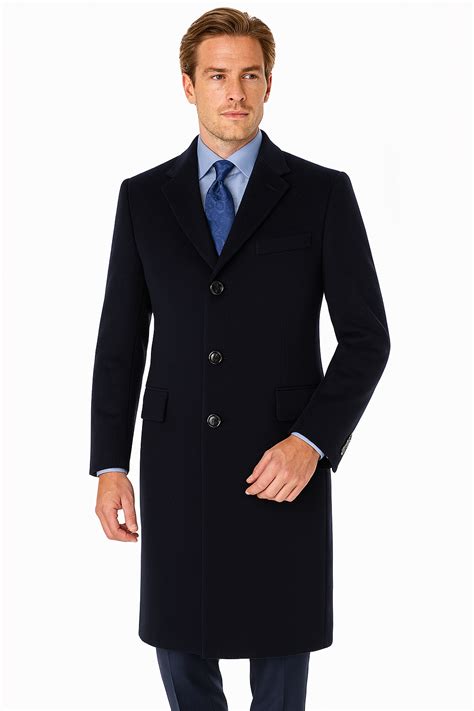 Small Pure Wool Full-Length Men s Navy Overcoat Classic Winter Dress Coat