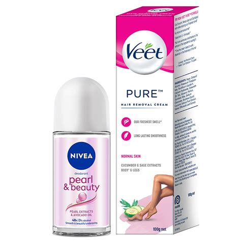 Buy Nivea Deodorant Roll On, Pearl & Beauty For Women, 50ml + Veet Silk ...