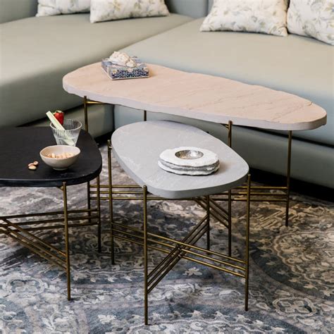 Elan Pietra Coffee Table Eclipse (Beige Stone, Polished Brass Finish ...