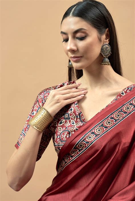 727001 Trending Ajrakh Print Semi Modal Silk Saree - Red – Chitra Apparels