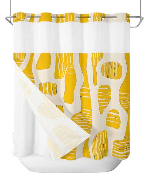 No Hook Shower Curtains with Snap in Liner, Geometric Yellow Waterproof ...